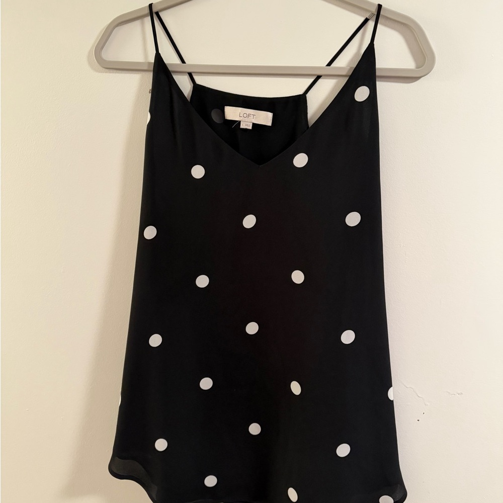 LOFT Black and White Polka Dot Spaghetti Strap Cami